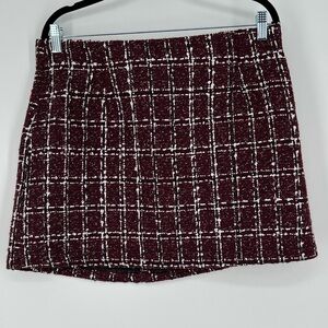 ARDENE MINI SKIRT, BURGUNDY‎ & WHITE TWEED, COMFORT WAISTBAND, BACK ZIPPER
